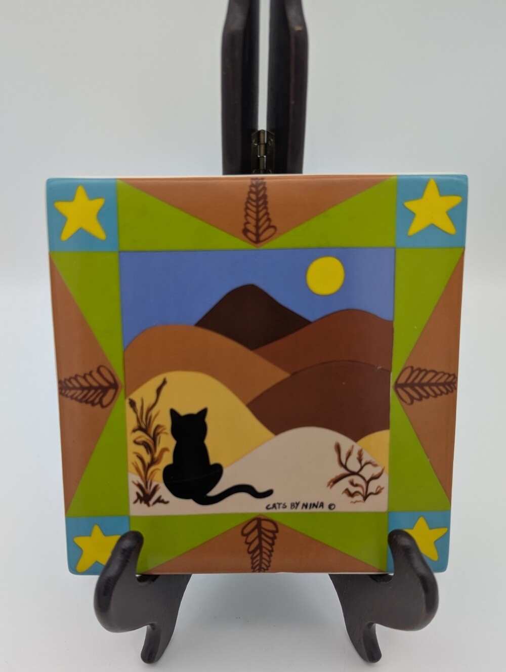 Vintage Cats by Nina Black Cat Desert Tile Art